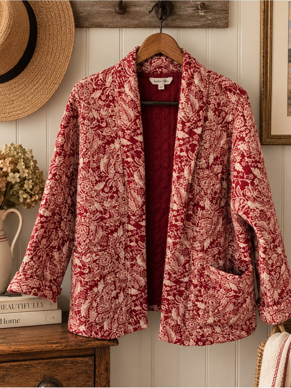 Red Floral Quilted Jacket Size S/P